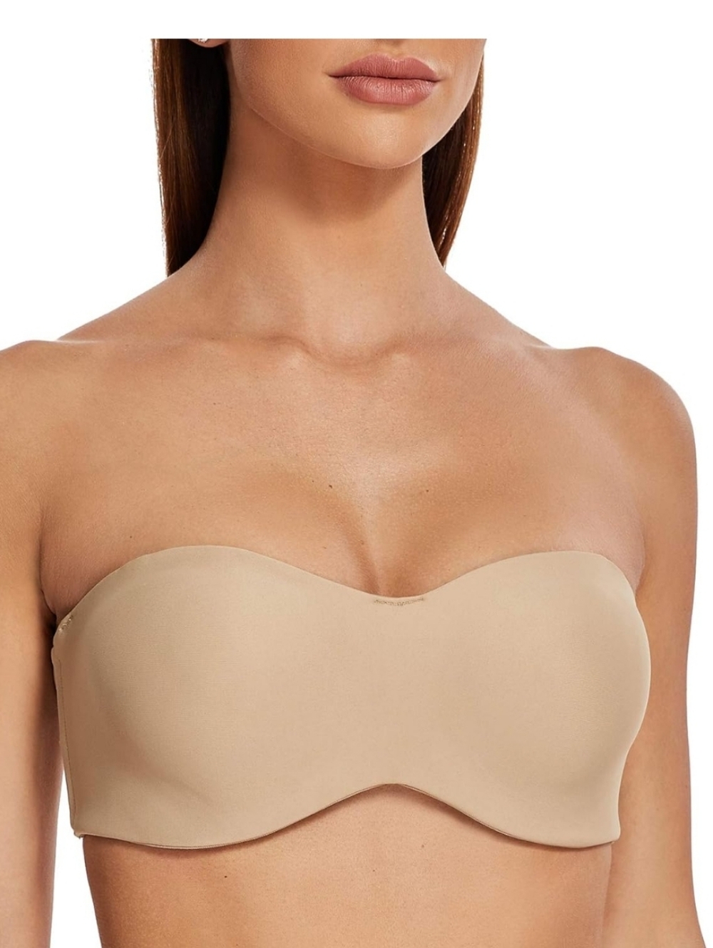 Meleneca Strapless Unlined Bust Minimizer Underwire Bandeau Bra, 38D, Beige